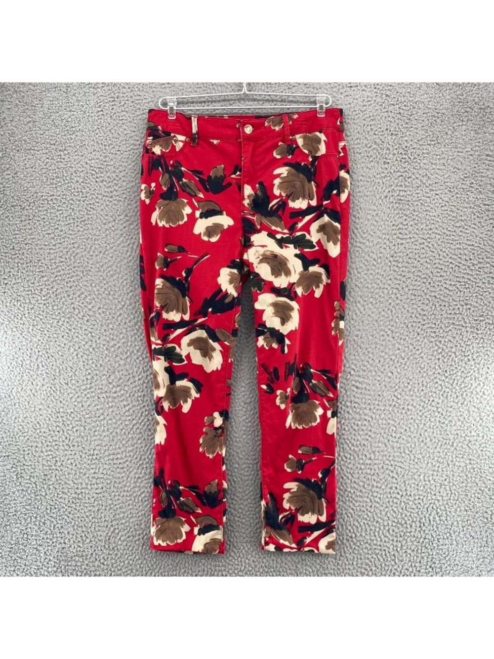 Chicos Jeans Womens 0 US 4R Red Platinum Painted Deco Floral Jeggings Stretch*